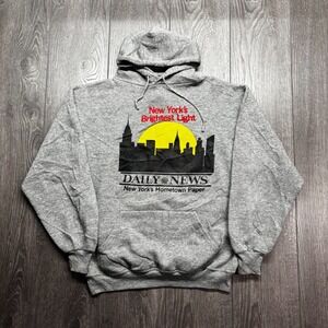 Vintage 90s New York City Daily Hometown Light Grey Hoodie Small - Medium Rare